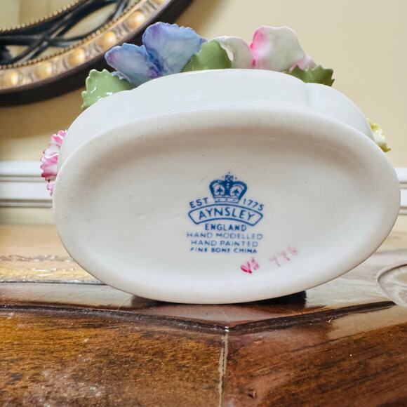 Aynsley England Fine Bone China Colorful Flower Basket Hand Molded & Painted - Picture 7 of 7